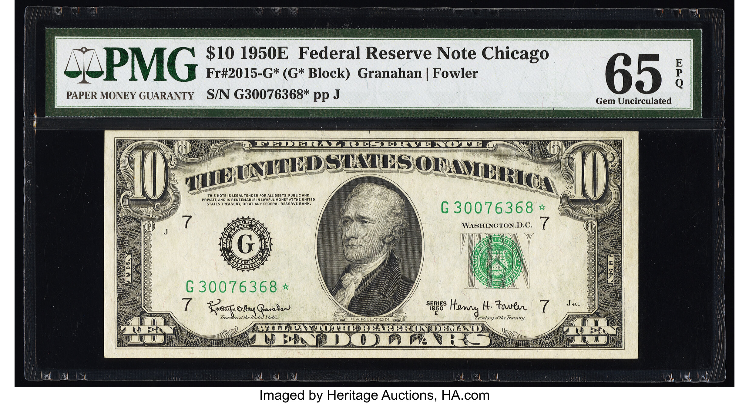 image for: Fr. 2015-G* $10 1950E Federal Reserve Star Note. PMG Gem Uncirculated 65 EPQ....