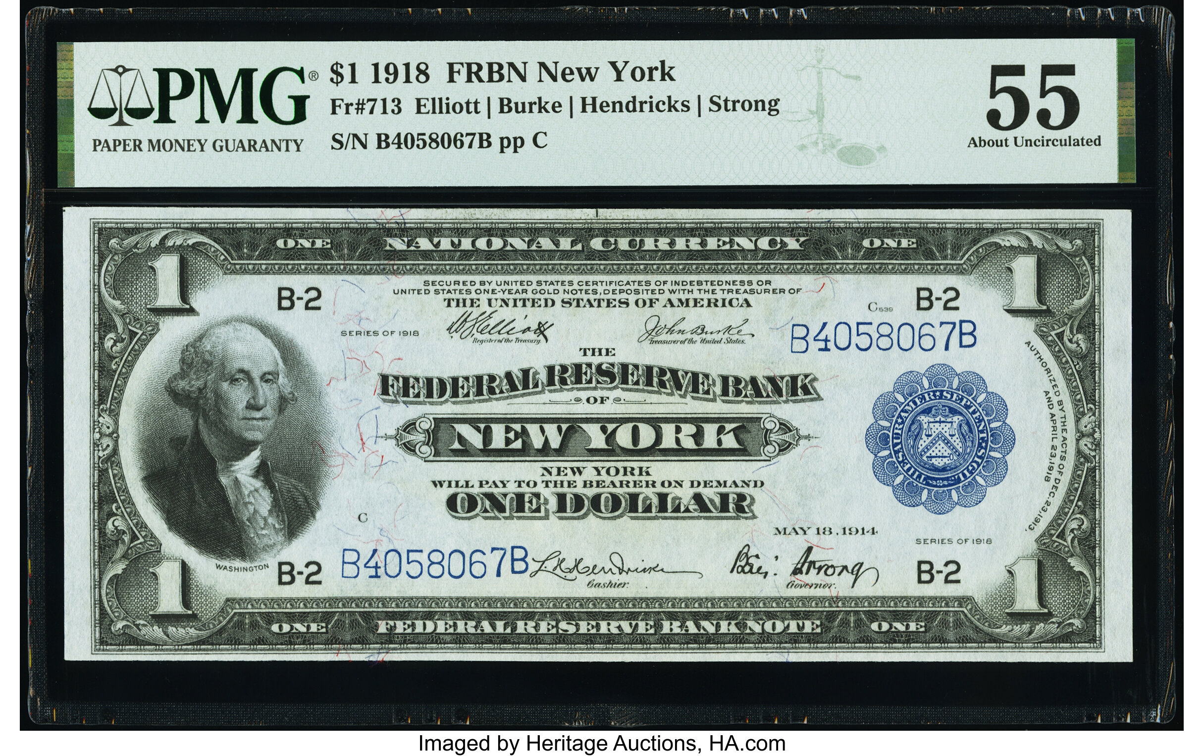 image for: Fr. 713 $1 1918 Federal Reserve Bank Note PMG About Uncirculated 55....