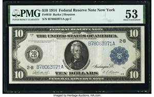 image for: Fr. 910 $10 1914 Federal Reserve Note PMG About Uncirculated 53....
