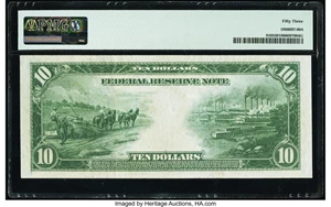image for: Fr. 910 $10 1914 Federal Reserve Note PMG About Uncirculated 53....