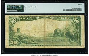 image for: New York, NY - $50 1902 Plain Back Fr. 675 Bowery & East River National Bank Ch. # 1105 PMG Choice Fine 15....
