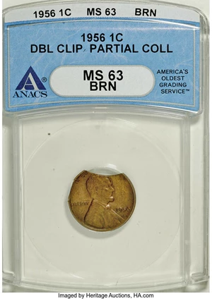 image for: 1956 1C --Double Clip, Partial Collar--MS63 Brown ANACS. NGC Census: (1/35). PCGS Population (0/11). Mintage: 421,414,400. ...