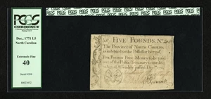 image for: North Carolina December, 1771 £5 PCGS Extremely Fine 40....