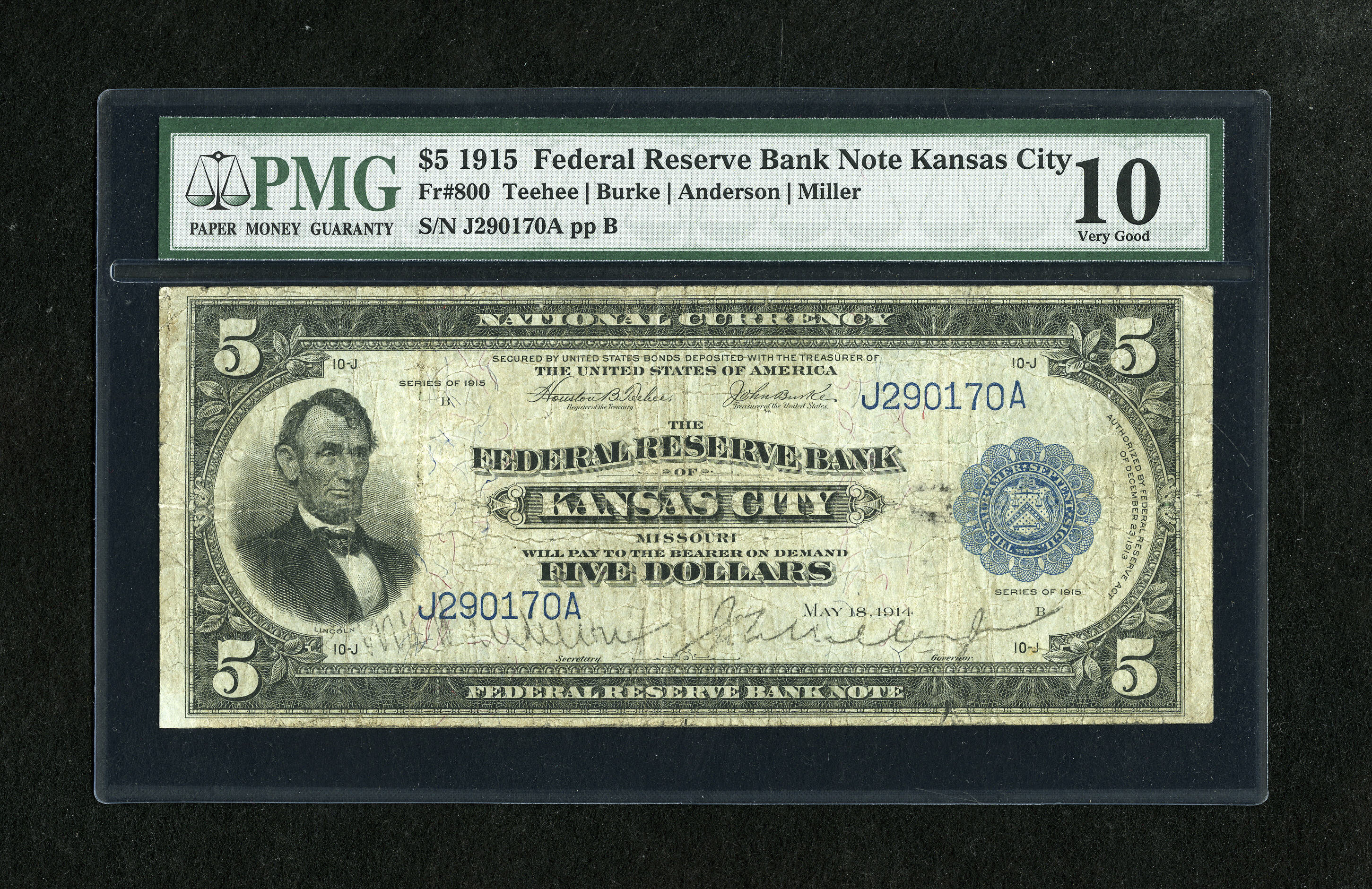 image for: Fr. 800 $5 1915 Federal Reserve Bank Note PMG Very Good 10.