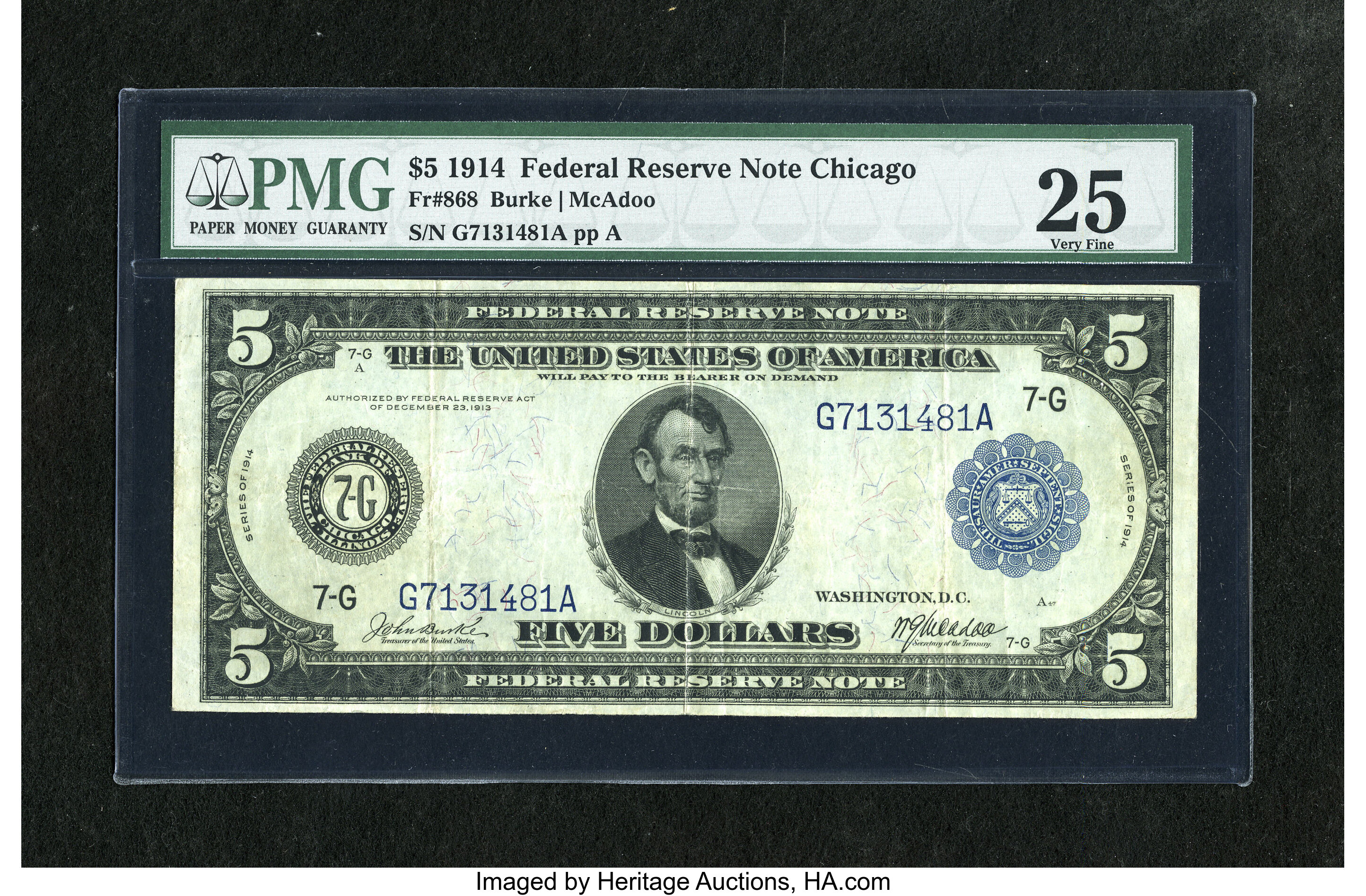 image for: Fr. 868 $5 1914 Federal Reserve Note PMG Very Fine 25....