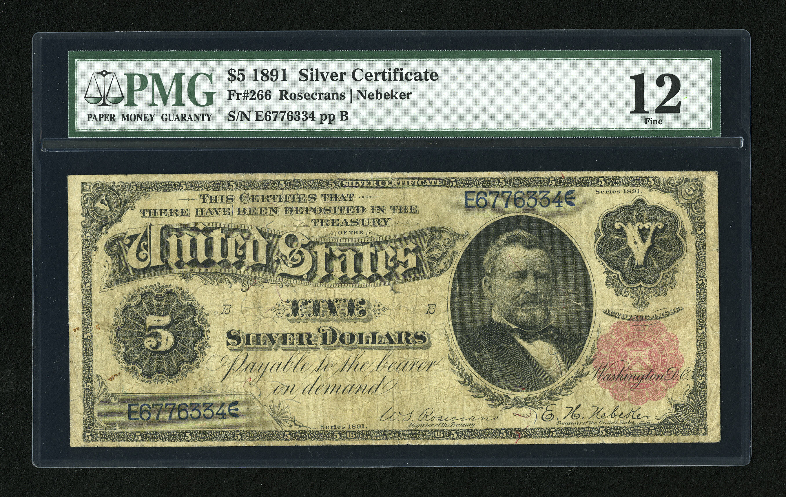 image for: Fr. 266 $5 1891 Silver Certificate PMG Fine 12....