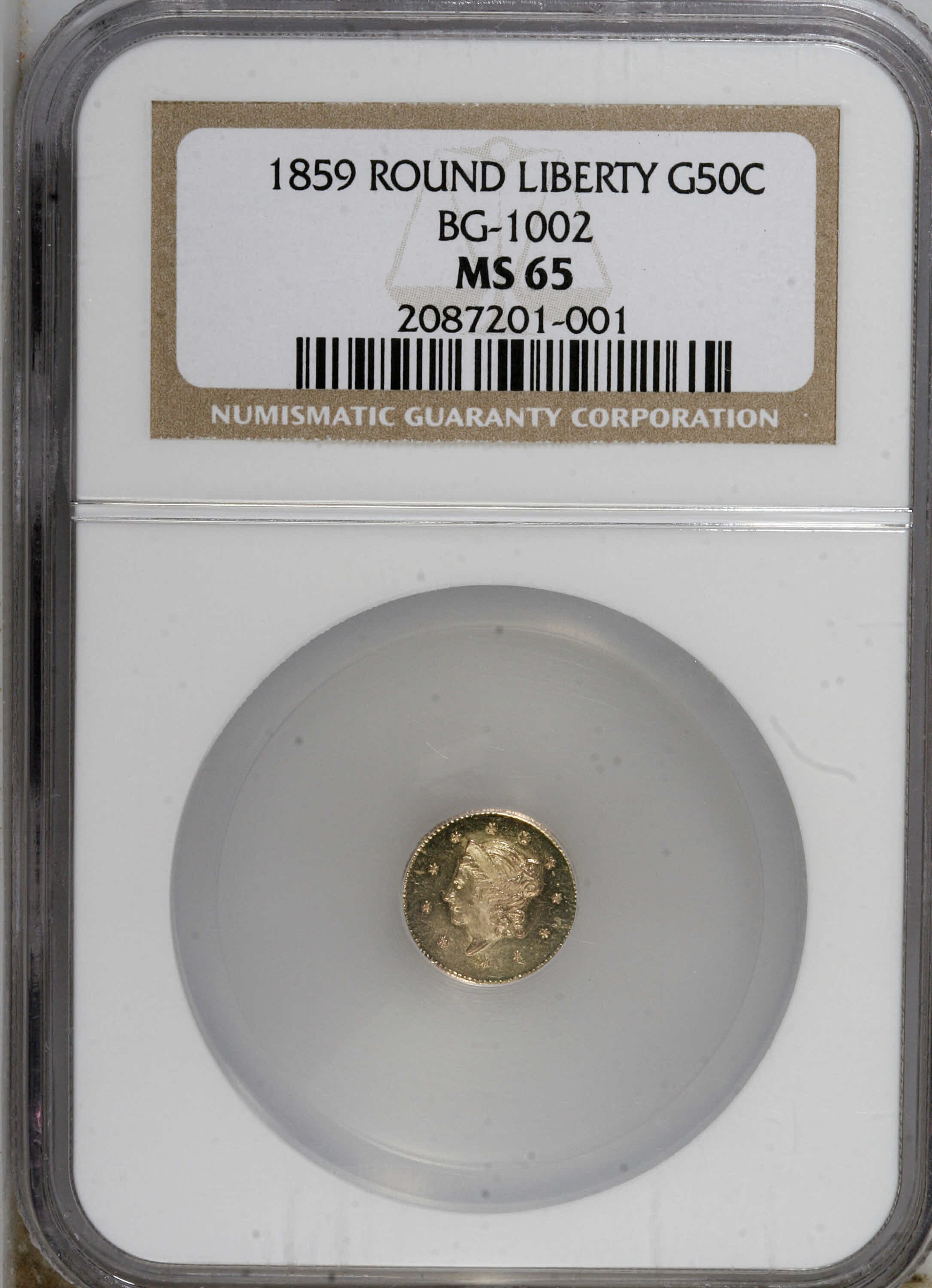 image for: 1859 50C Liberty Round 50 Cents, BG-1002, High R.4, MS65 NGC. NGC Census: (5/1). PCGS Population (6/1).   (#10831)...
