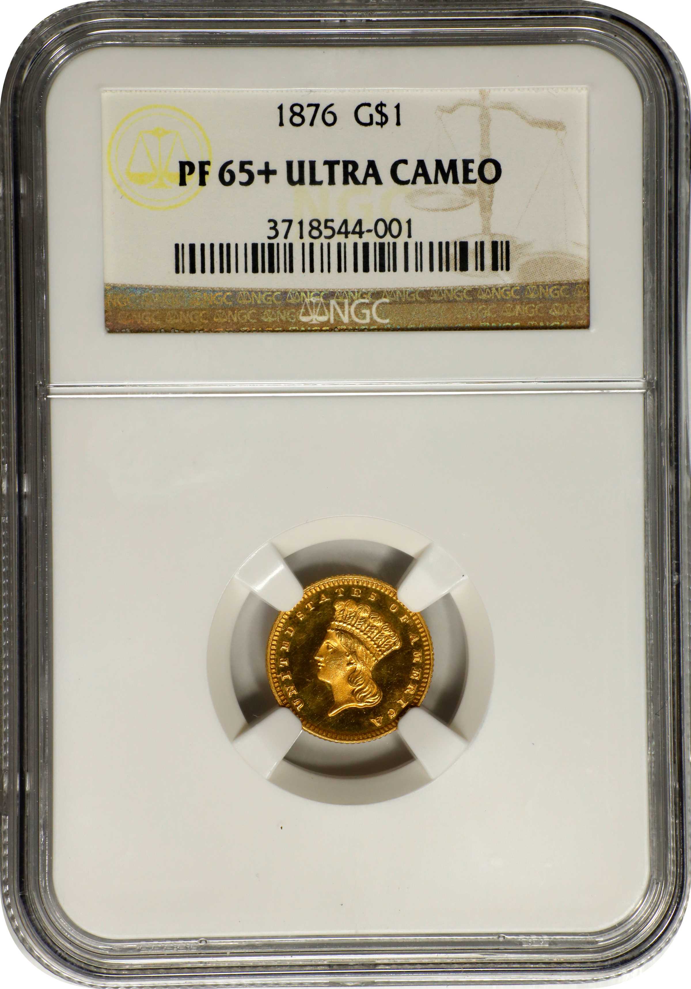 image for: 1876 Gold Dollar. JD-2. Rarity-6+. Proof-65+ Ultra Cameo (NGC).