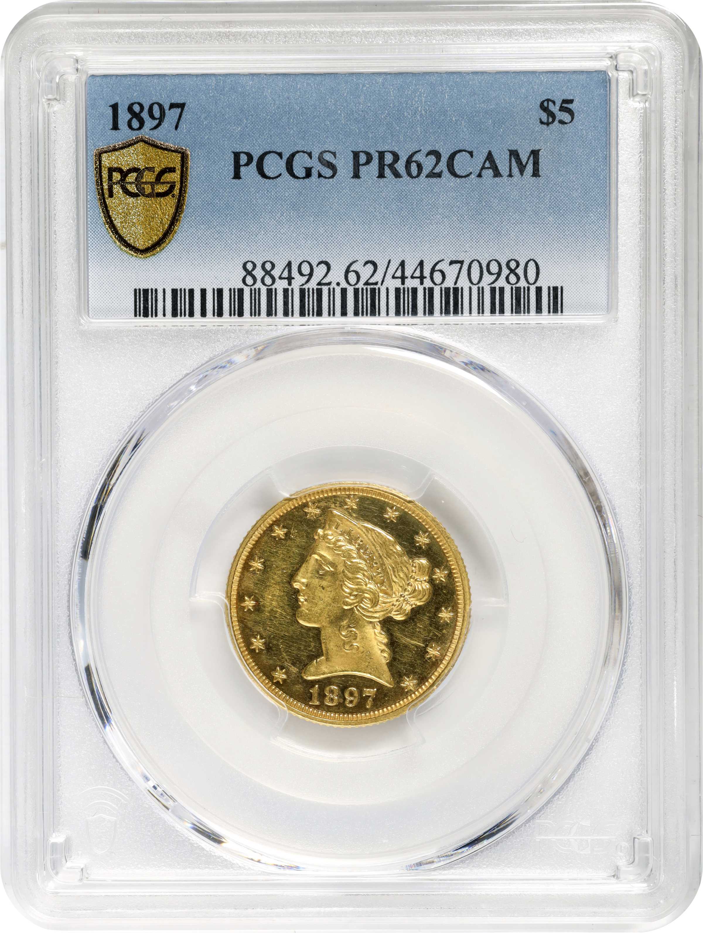 image for: 1897 Liberty Head Half Eagle. JD-1, the only known dies. Rarity-5. Proof-62 Cameo (PCGS).