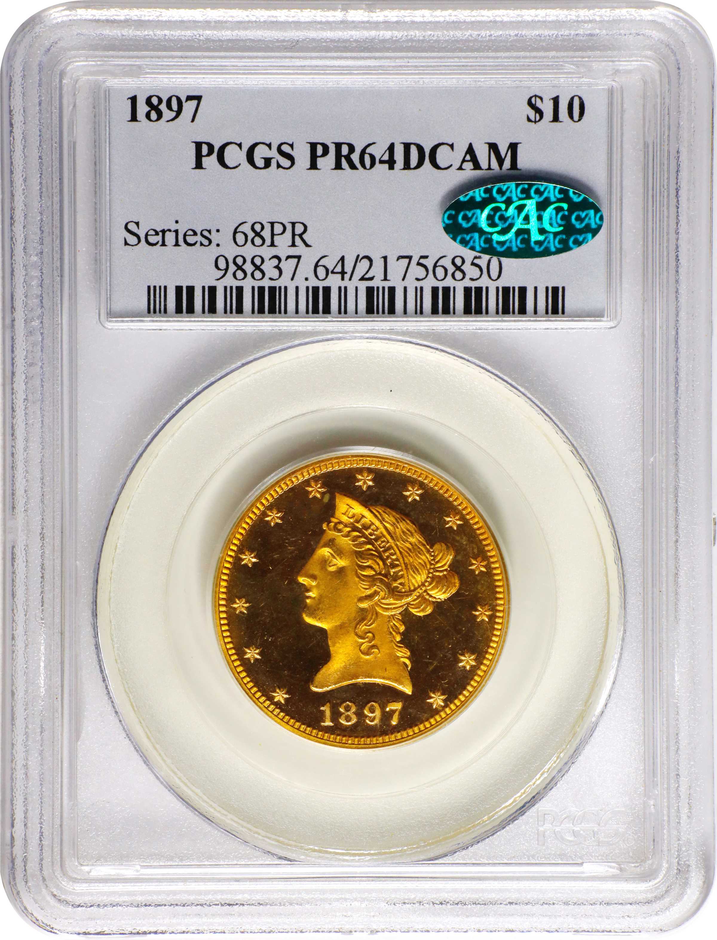 image for: 1897 Liberty Head Eagle. JD-1, the only known dies. Rarity-5+. Proof-64 Deep Cameo (PCGS). CAC.