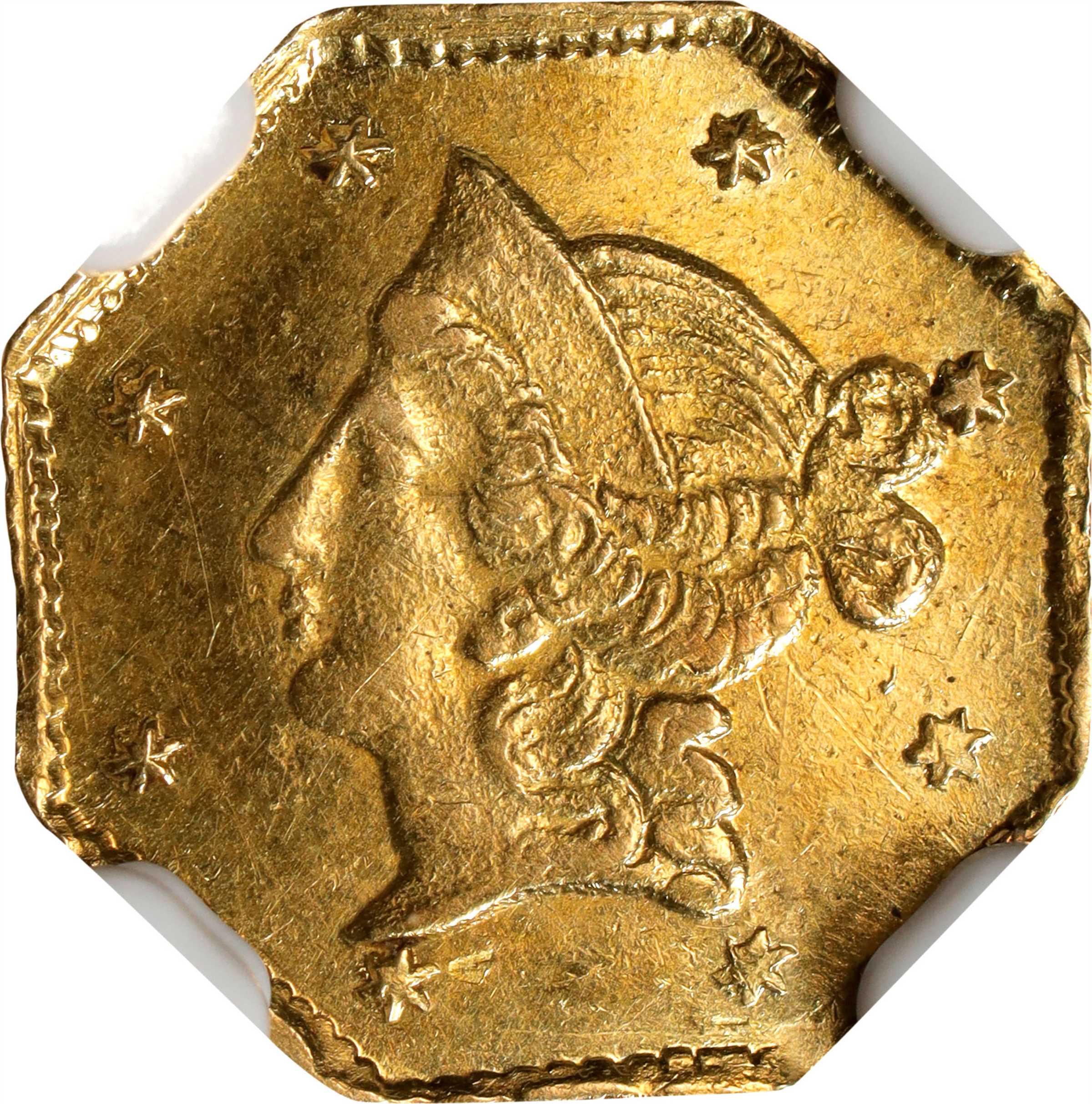 image for: 1853-DERI Octagonal $1. BG-518. Rarity-5. Liberty Head. MS-62 (NGC).