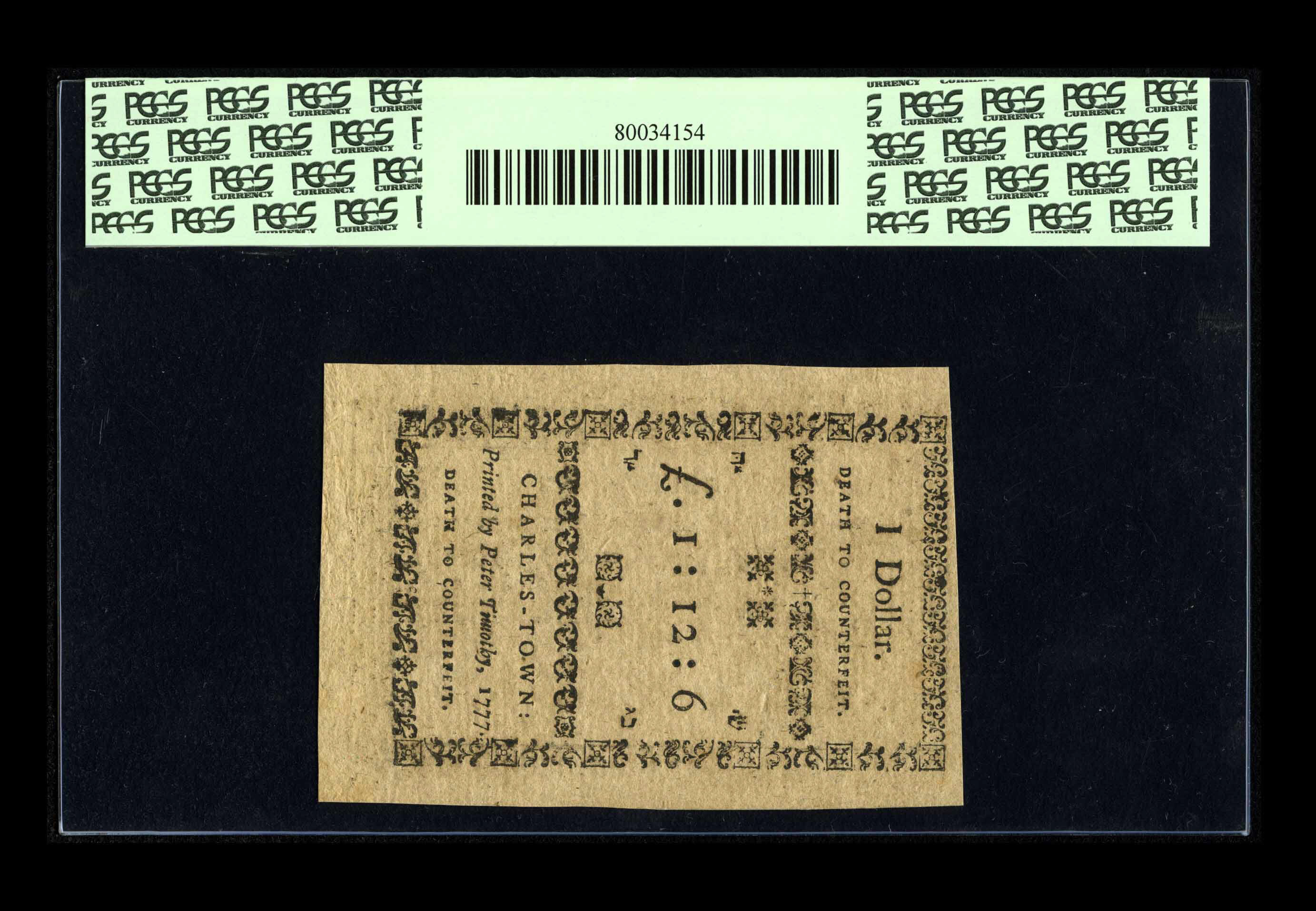 image for: South Carolina December 23, 1776  $1 PCGS Choice New 63PPQ....