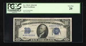 image for: Fr. 1701* $10 1934 Silver Certificate. PCGS Very Fine 20....