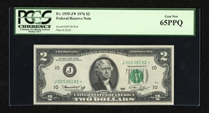 image for: Fr. 1935-J* $2 1976 Federal Reserve Note. PCGS Gem New 65PPQ....