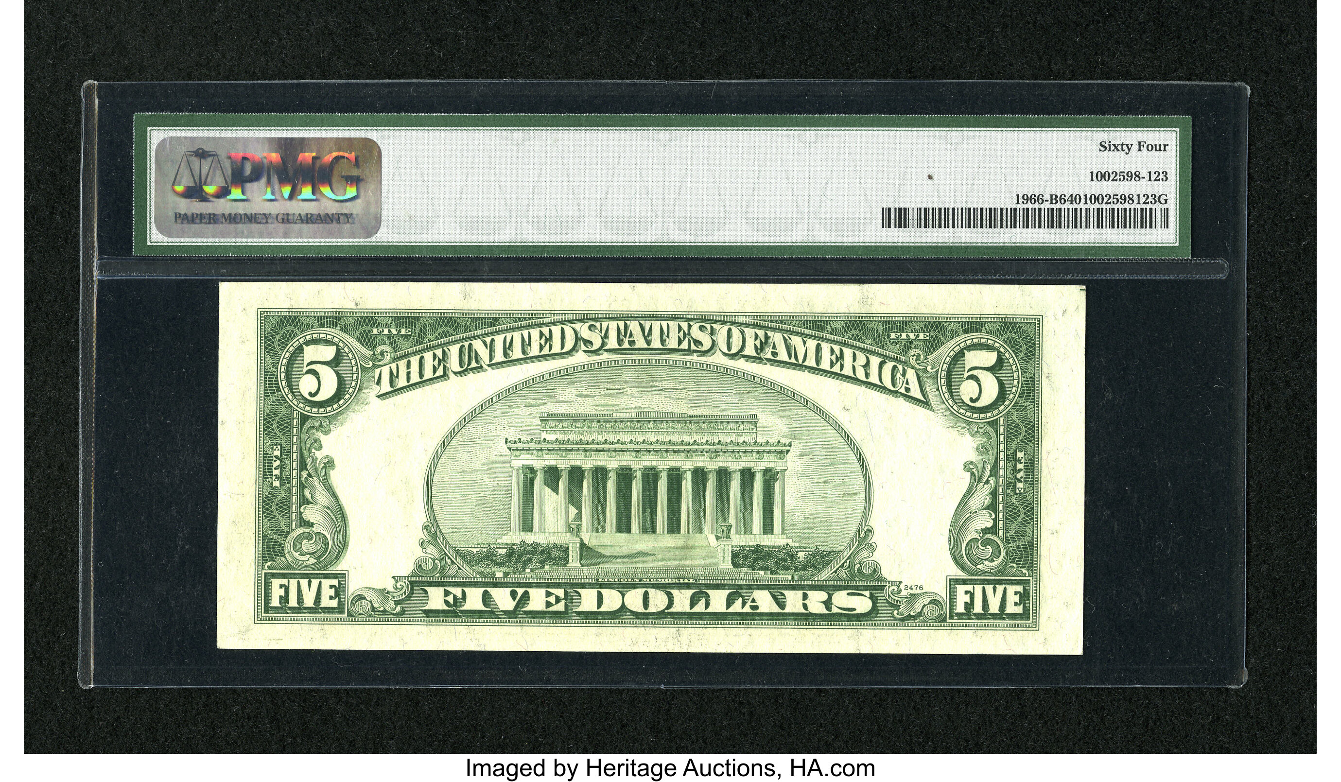image for: Fr. 1966-B $5 1950E Federal Reserve Note. PMG Choice Uncirculated 64....