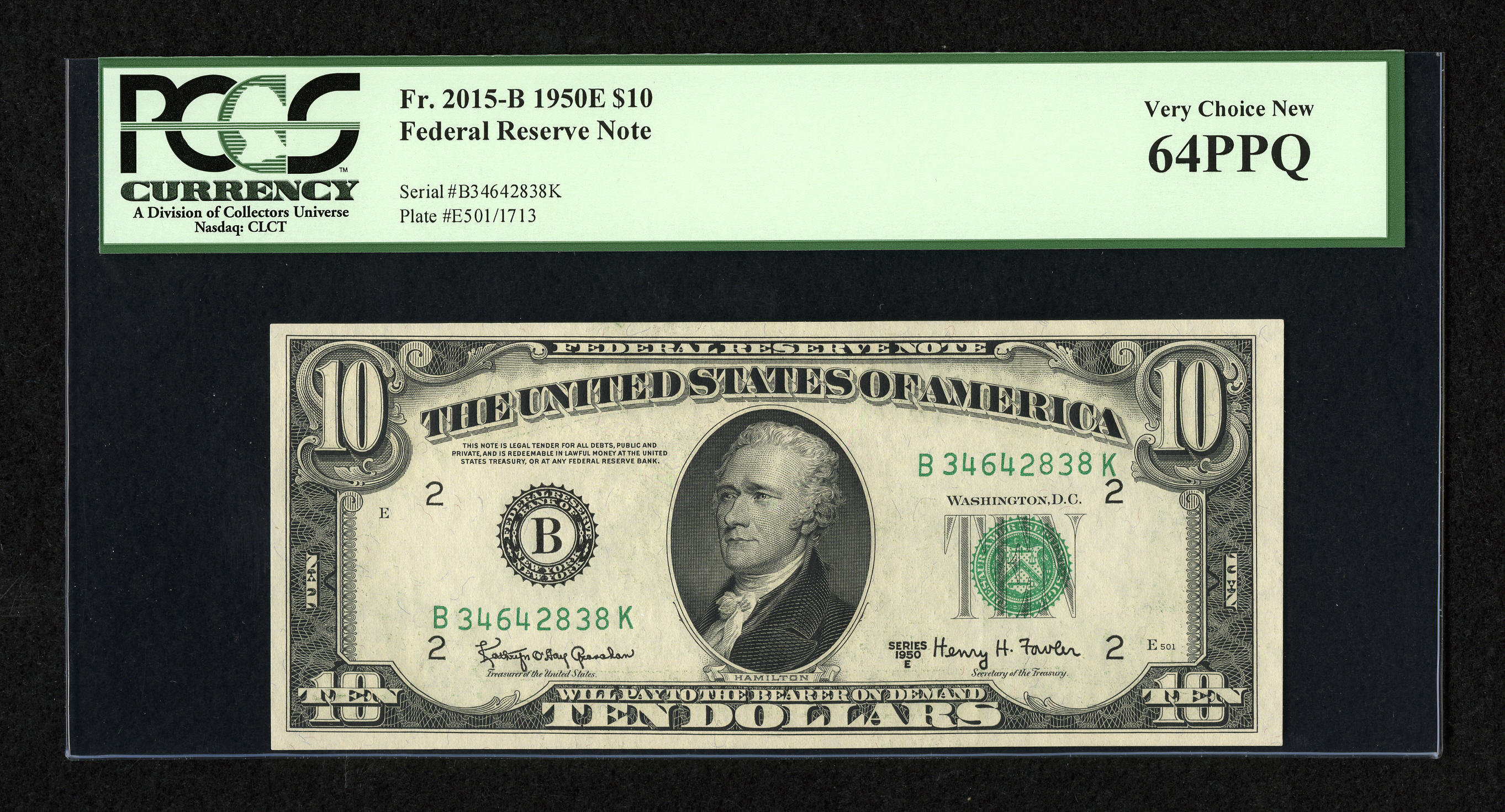 image for: Fr. 2015-B $10 1950E Federal Reserve Note. PCGS Very Choice New 64PPQ....