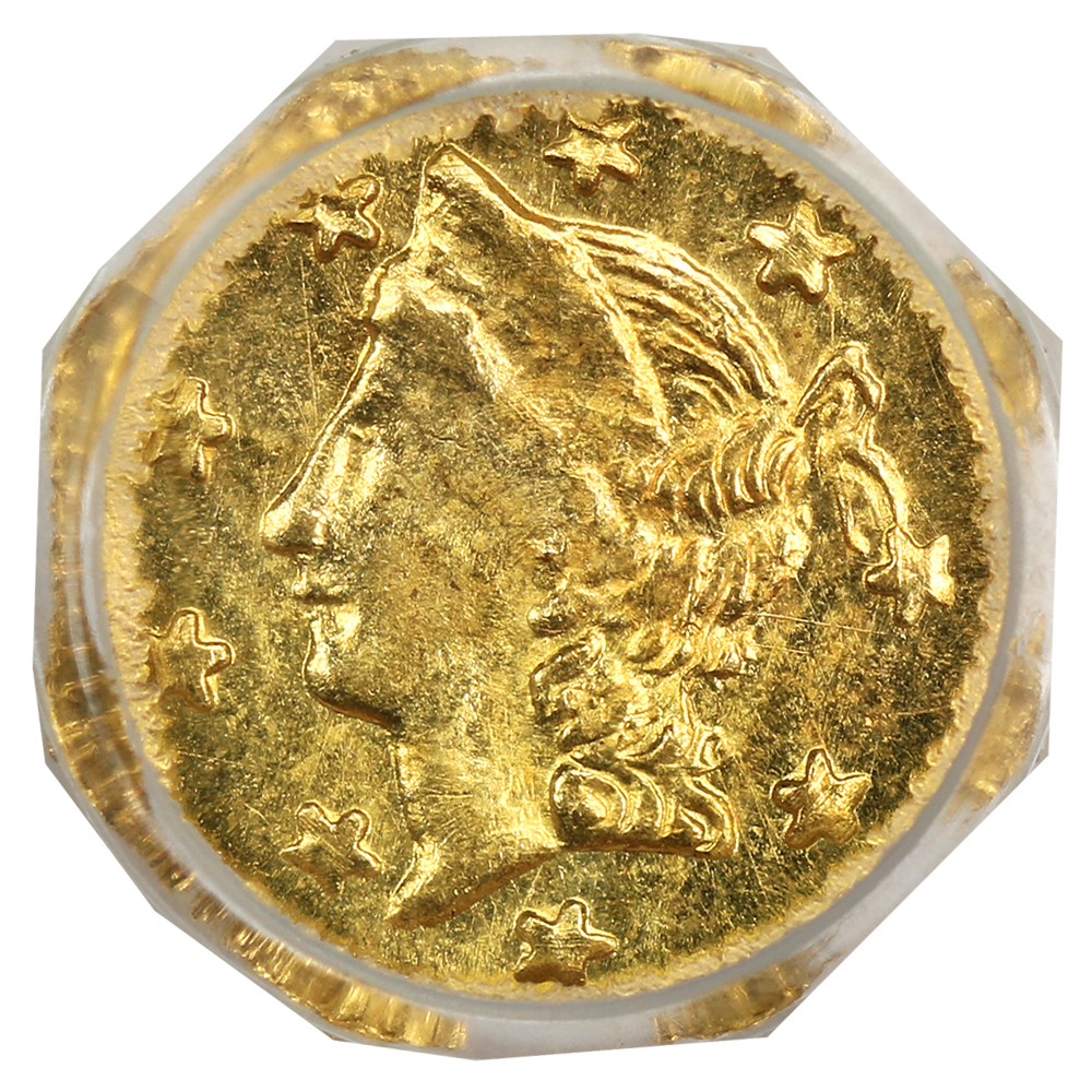 image for: 1857 Restrike Cal. Gold $1 PCGS MS63 (BG-1301A)