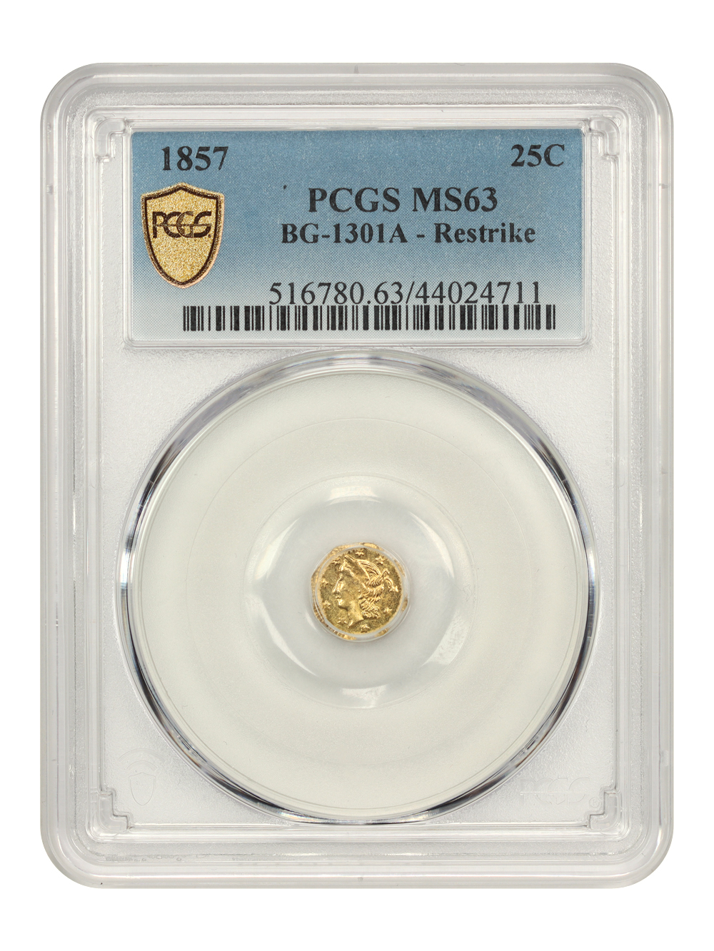 image for: 1857 Restrike Cal. Gold $1 PCGS MS63 (BG-1301A)