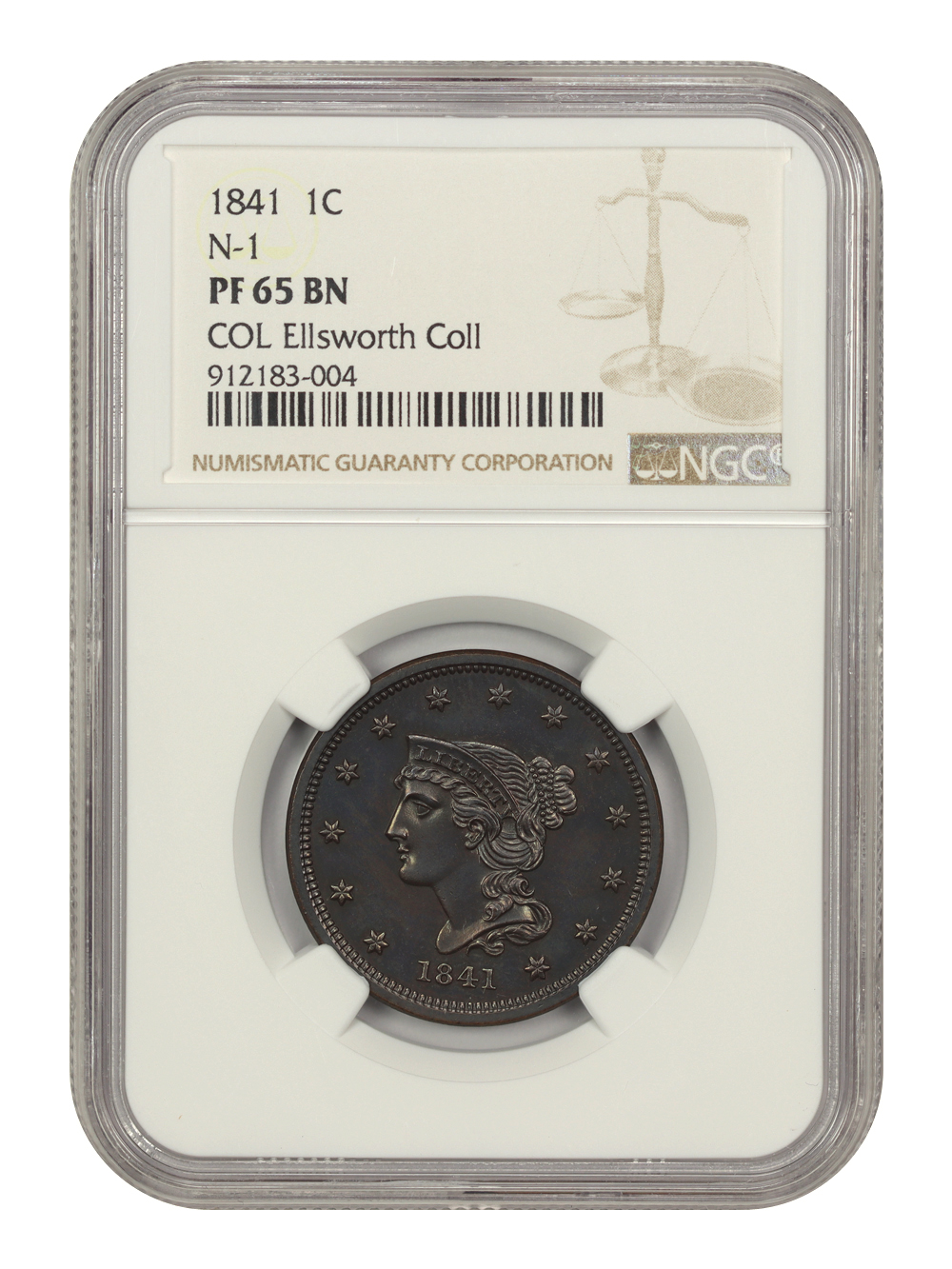 image for: 1841 1c NGC Proof 65 BN (N-1) ex: COL Ellsworth