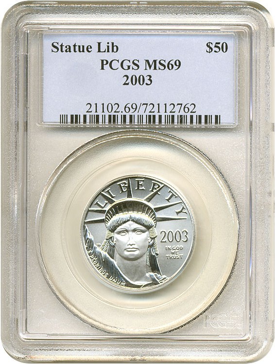 image for: 2003 $50 Platinum Eagle PCGS MS69 