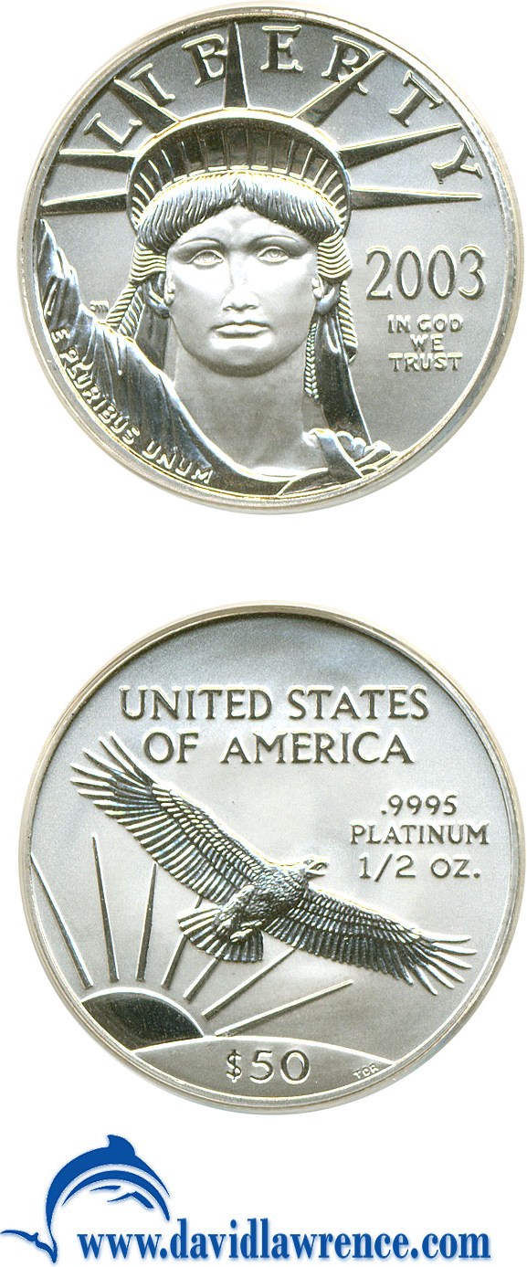 image for: 2003 $50 Platinum Eagle PCGS MS69 