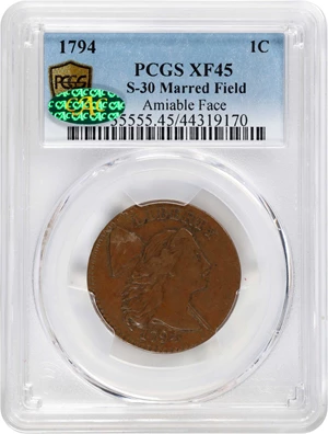 image for: 1794 Liberty Cap Cent. S-30. Rarity-1. Head of 1794. Marred Field, Amiable Face. EF-45 (PCGS). CAC.