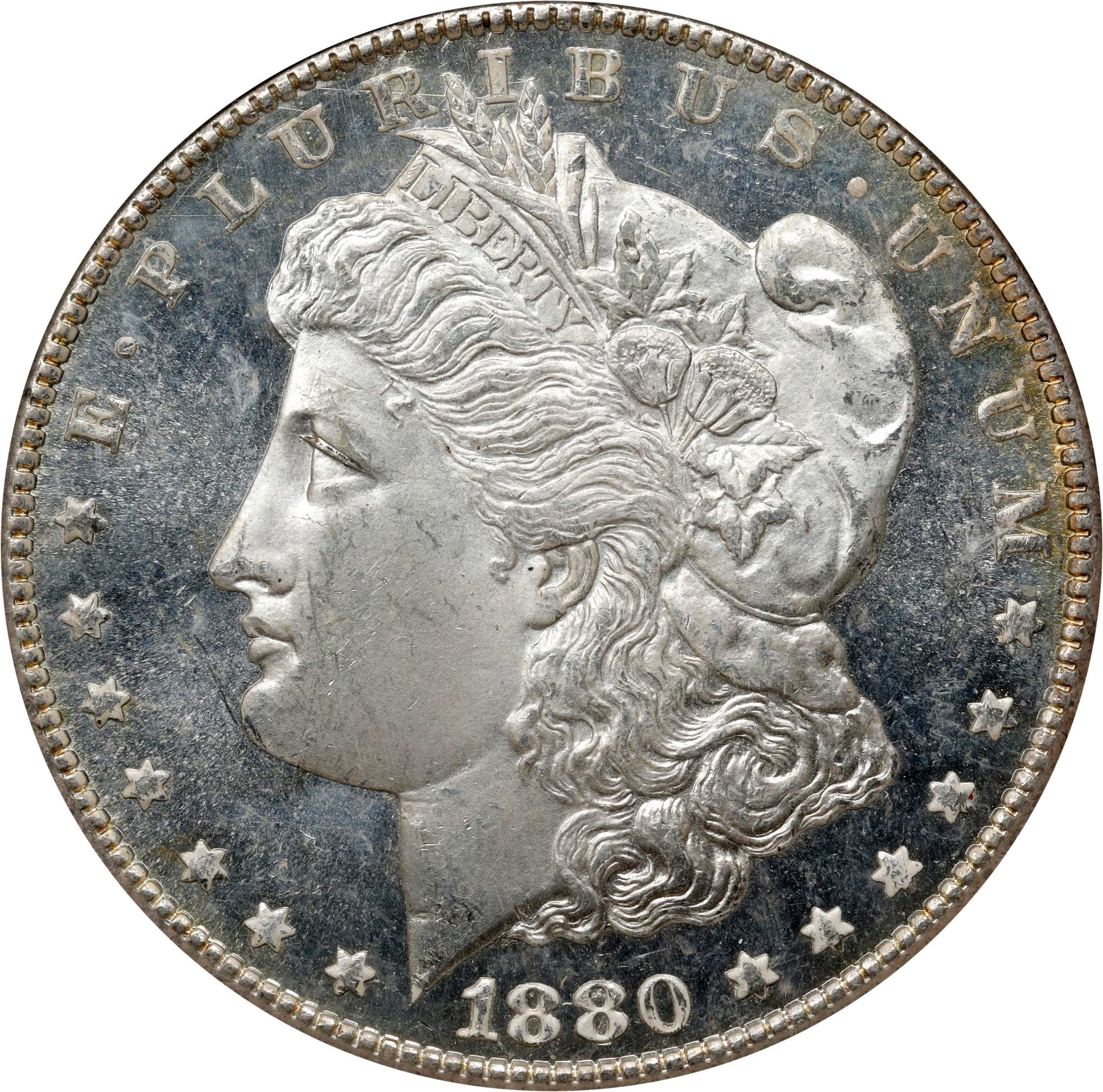 image for: 1880-CC Morgan Silver Dollar. VAM-5. Top 100 Variety. 8/High 7. MS-64 DMPL (PCGS).