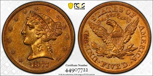image for: 1877 Liberty Head Half Eagle. AU-55 (PCGS).