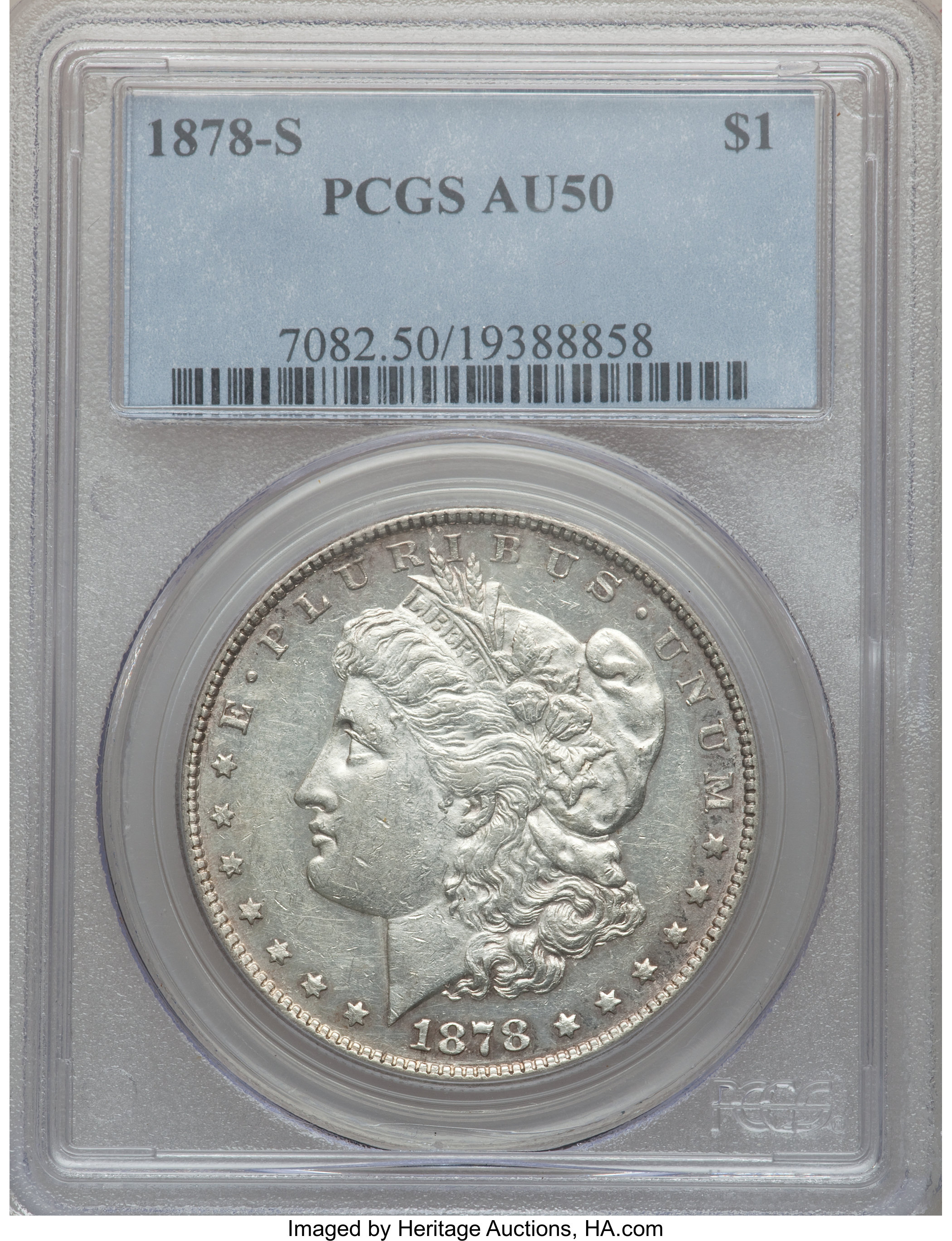 image for: 1878-S $1 Vam-18, Spaghetti Wings AU50 PCGS.From The Parcfeld Collection....
