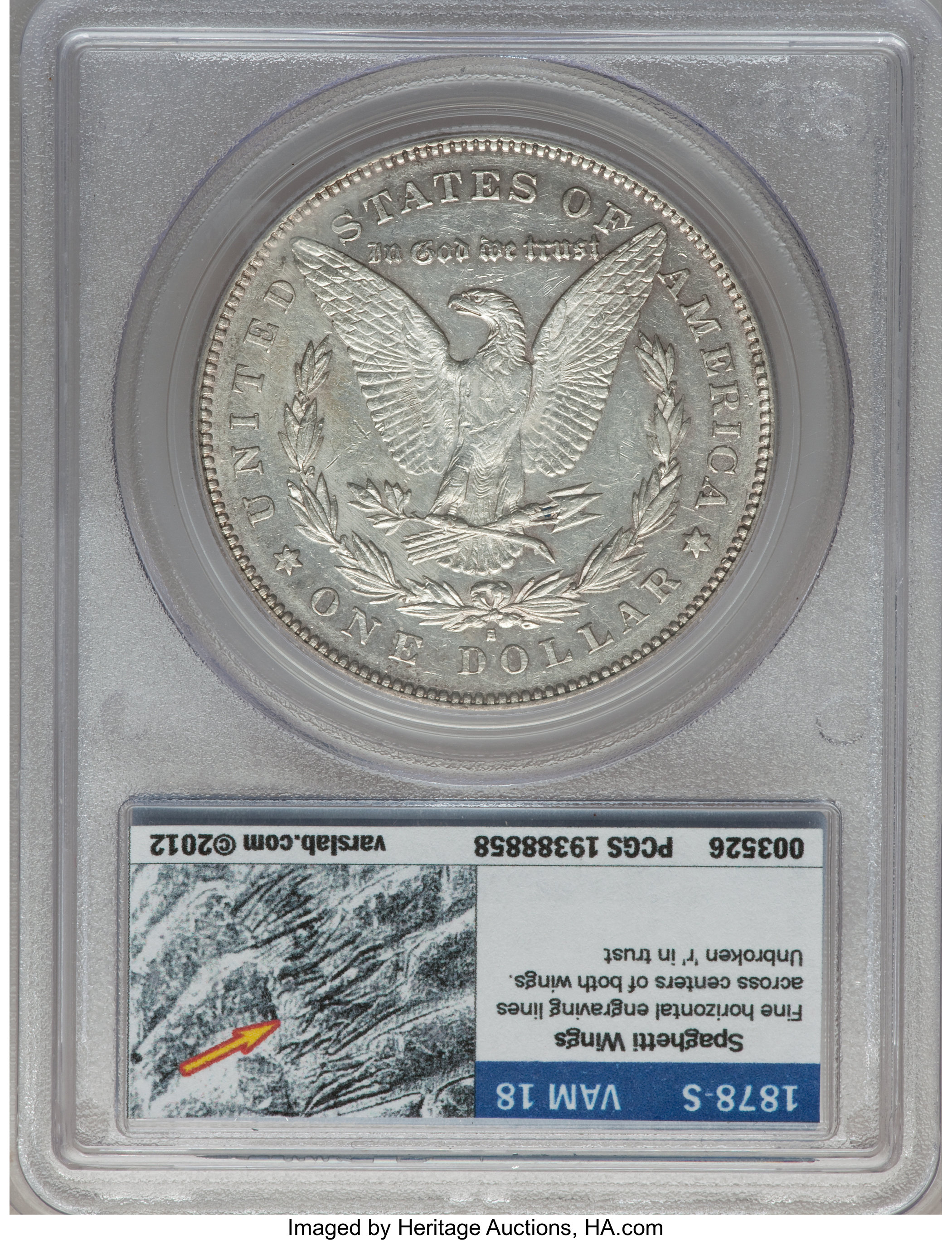 image for: 1878-S $1 Vam-18, Spaghetti Wings AU50 PCGS.From The Parcfeld Collection....
