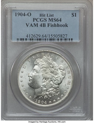 image for: 1904-O $1 Vam-4B, Fishhook MS64 PCGS. Hitlist. PCGS Population (0/0). NGC Census: (0/0).From The Parcfeld Collection....