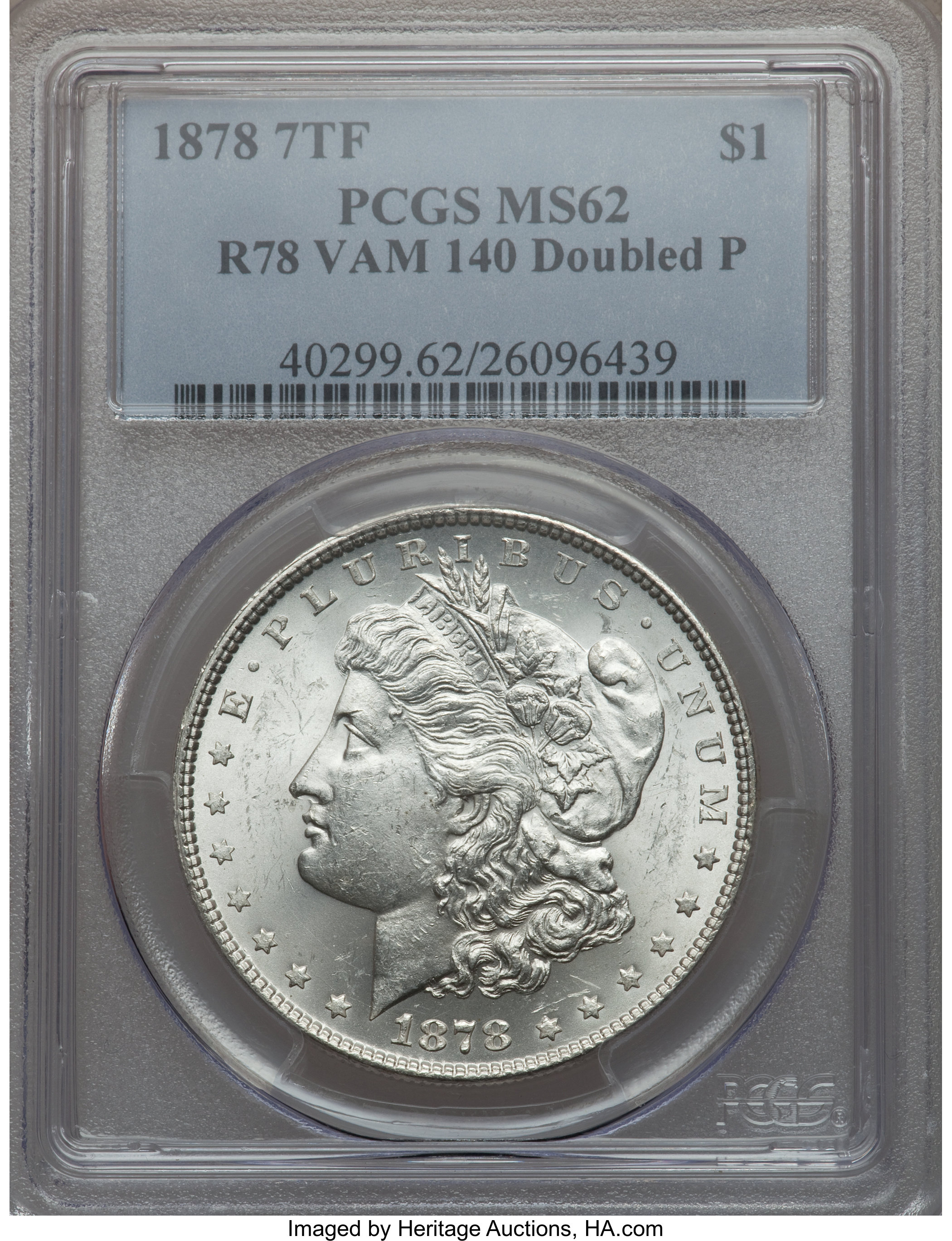 image for: 1878 7TF $1 Reverse of 1878 MS62 PCGS. R78 Vam-140 Doubled P. PCGS Population (1/1). NGC Census: (0/0)....