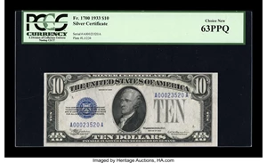 image for: Fr. 1700 $10 1933 Silver Certificate. PCGS Choice New 63PPQ....