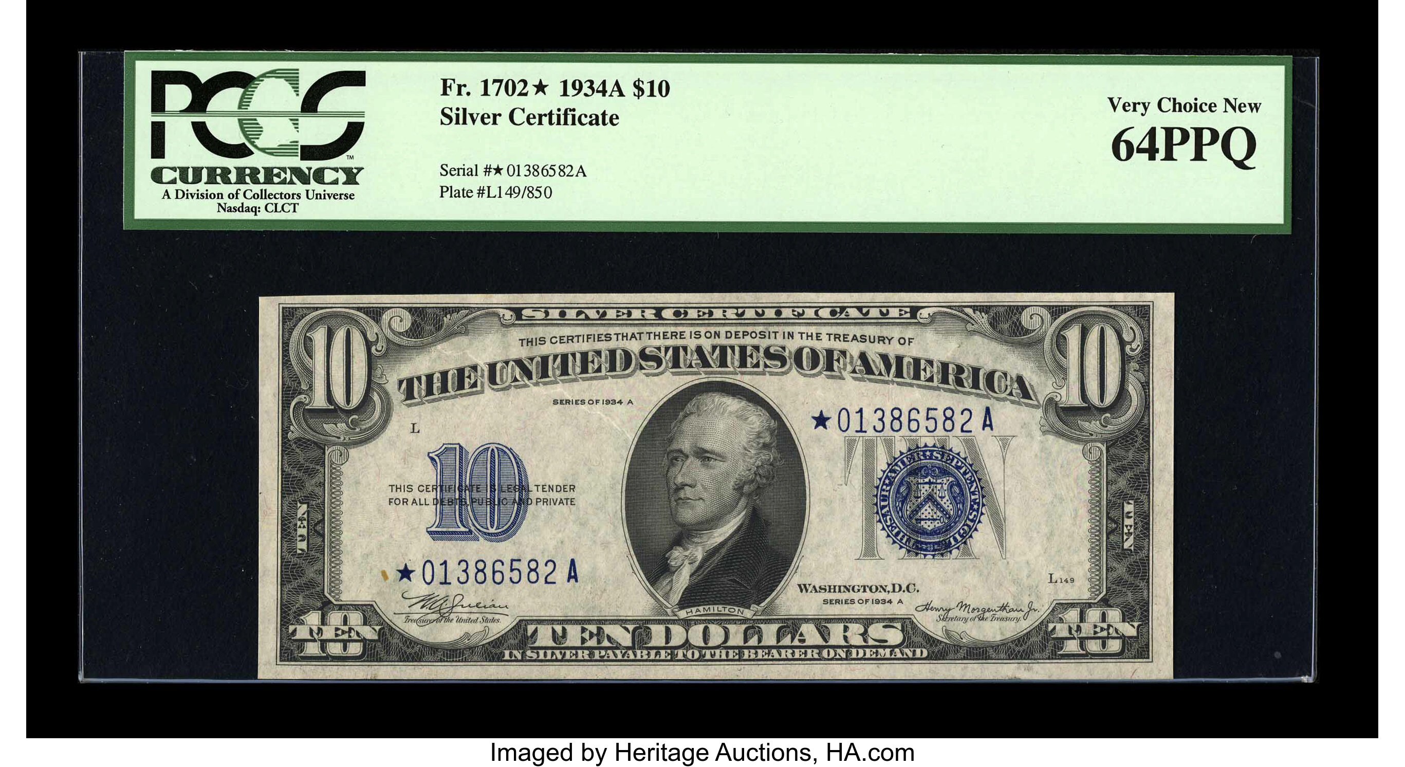 image for: Fr. 1702* $10 1934A Silver Certificate. PCGS Very Choice New 64PPQ....