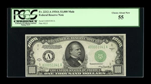 image for: Fr. 2212-A $1000 1934A Federal Reserve Note. PCGS Choice About New 55....