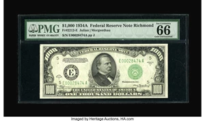 image for: Fr. 2212-E $1000 1934A Federal Reserve Note. PMG Gem Uncirculated 66 EPQ....