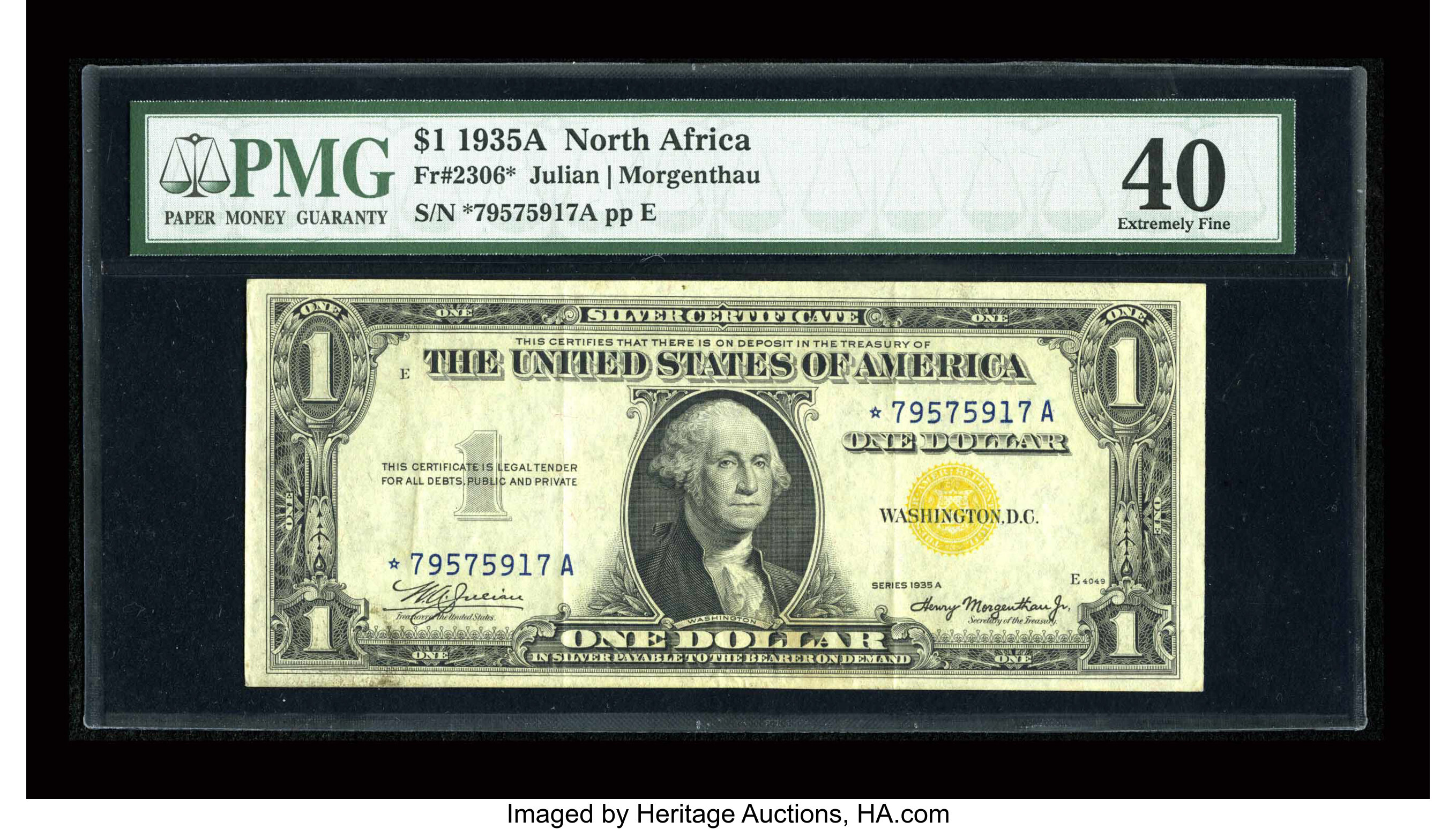 image for: Fr. 2306* $1 1935A North Africa Silver Certificate. PMG Extremely Fine 40....