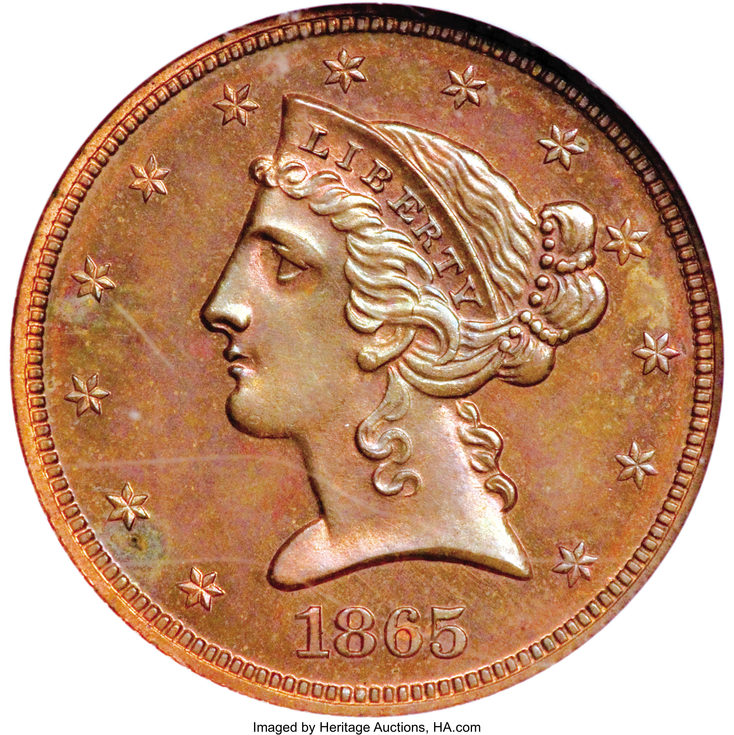 image for: 1865 $5 Five Dollar, Judd-446, Pollock-518, High R.6, PR63 Brown NGC....