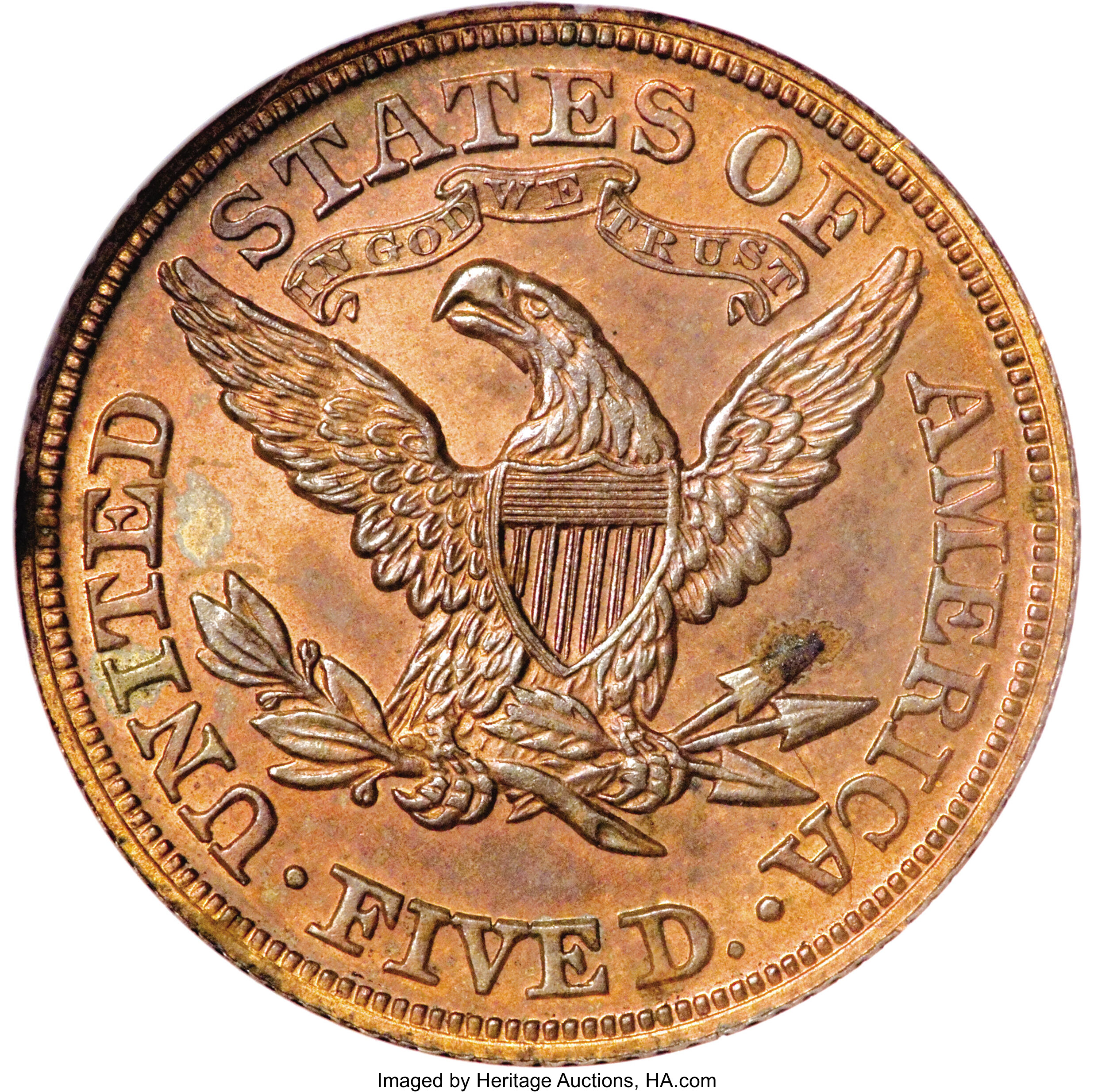 image for: 1865 $5 Five Dollar, Judd-446, Pollock-518, High R.6, PR63 Brown NGC....