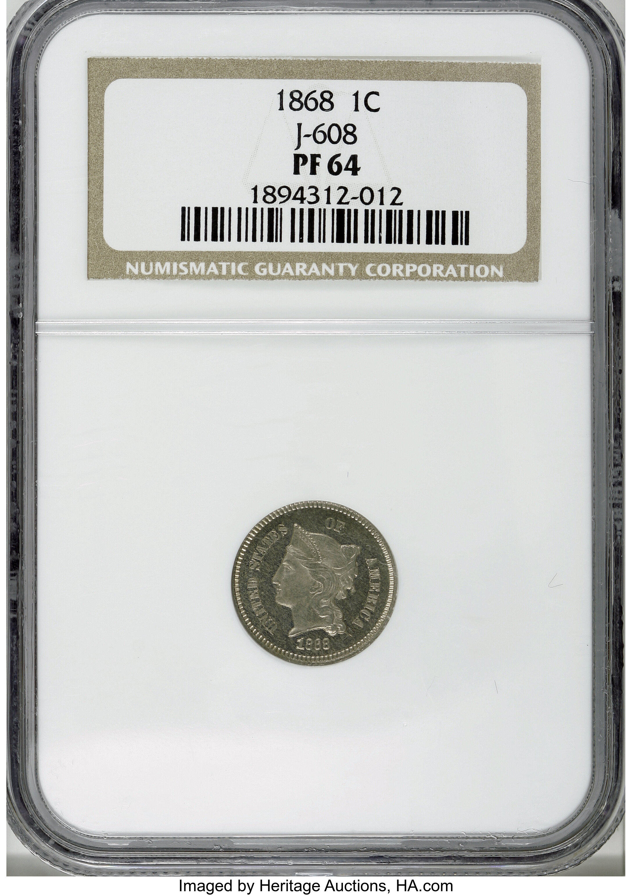 image for: 1868 1C One Cent, Judd-608, Pollock-673, R.4, PR64 NGC....