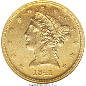 image for: 1841-D $5 Tall D AU58 NGC....