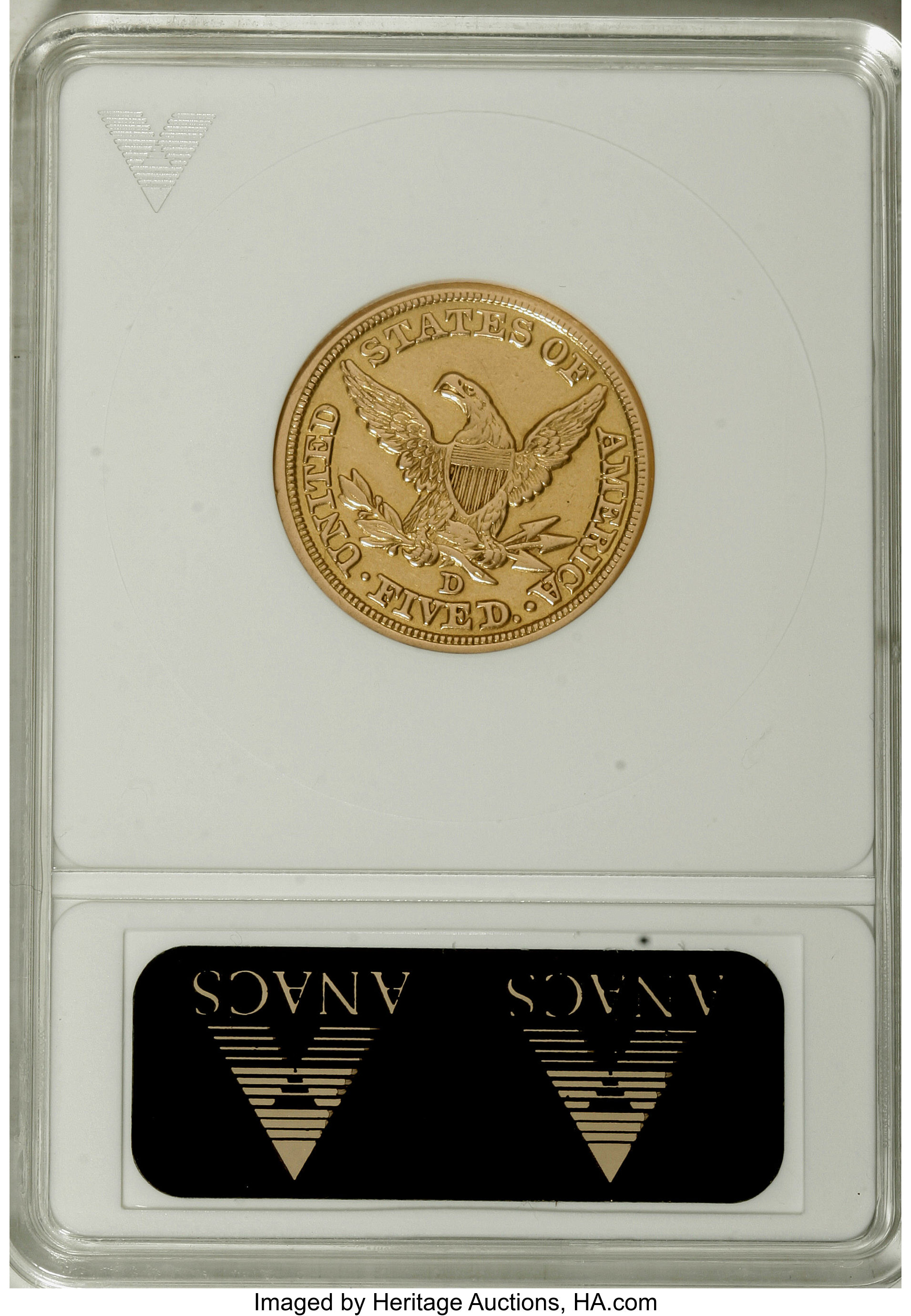 image for: 1855-D $5 Large D--Ex-Jewelry, Cleaned--ANACS. XF40 Details....