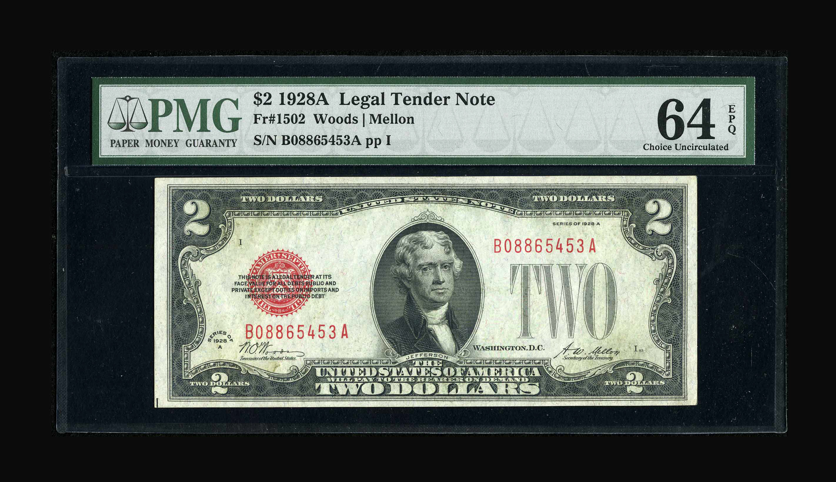 image for: Fr. 1502 $2 1928A Legal Tender Note. PMG Choice Uncirculated 64 EPQ....