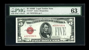 image for: Fr. 1527* $5 1928B Legal Tender Note. PMG Choice Uncirculated 63.