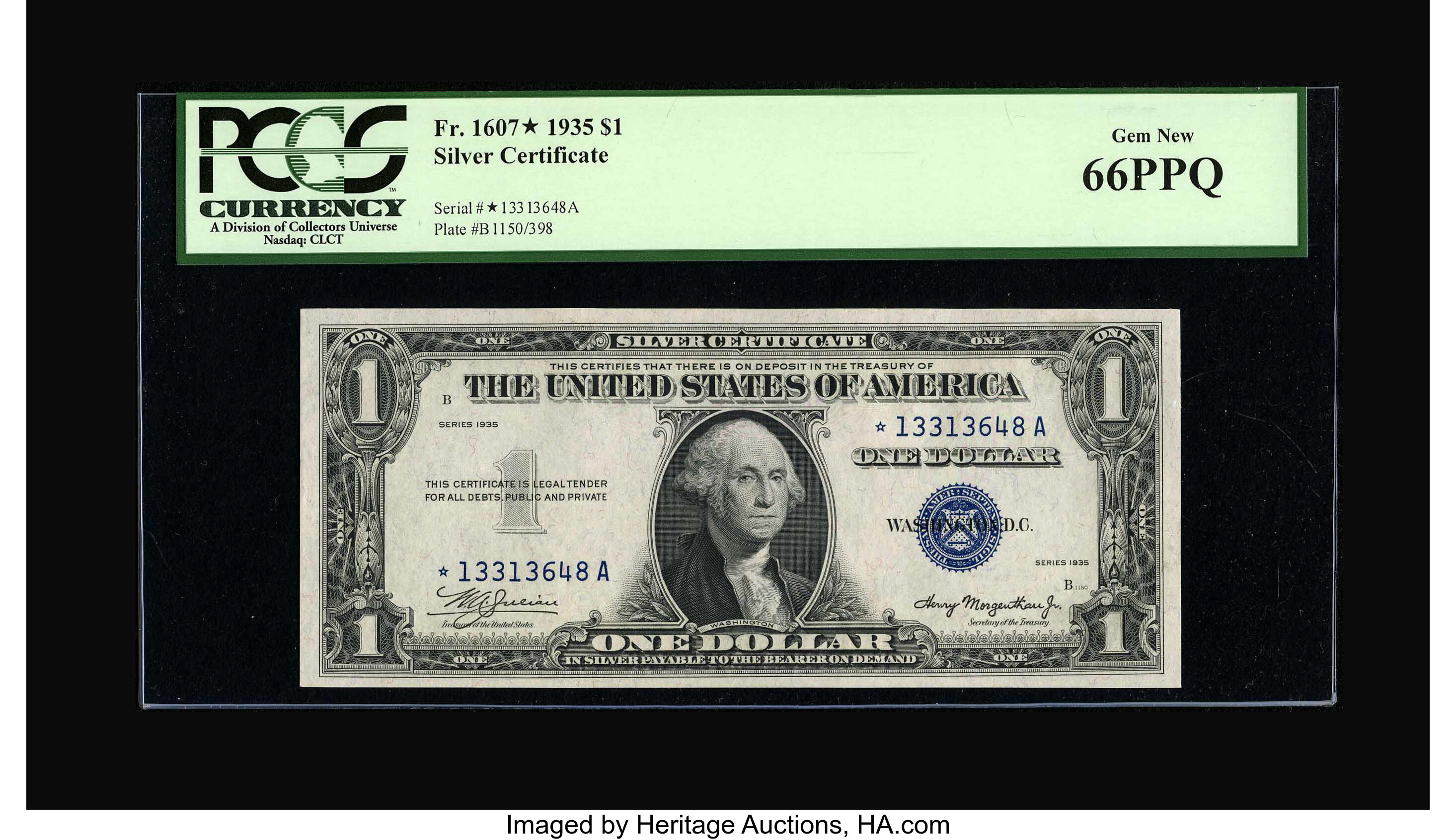 image for: Fr. 1607* $1 1935 Silver Certificate. PCGS Gem New 66PPQ....