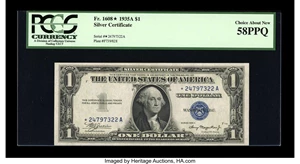 image for: Fr. 1608* $1 1935A Mule Silver Certificate. PCGS Choice About New 58PPQ....
