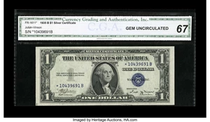 image for: Fr. 1611* $1 1935B Silver Certificate. CGA Gem Uncirculated 67....