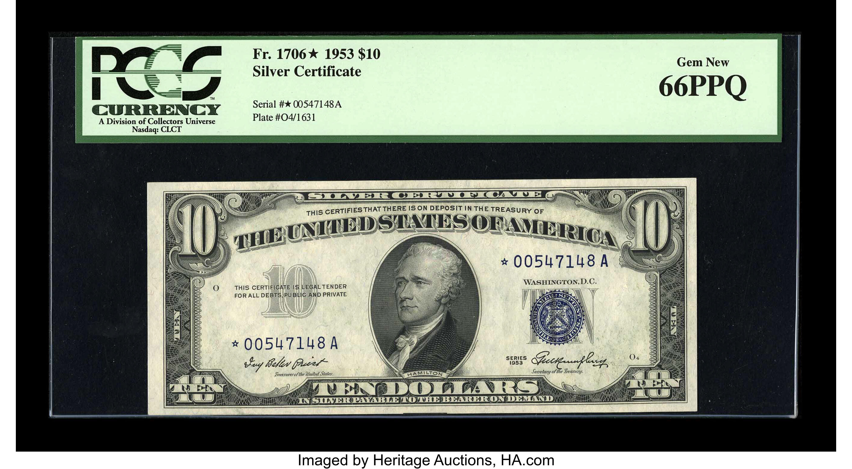 image for: Fr. 1706* $10 1953 Silver Certificate. PCGS Gem New 66PPQ....