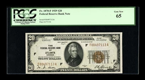 image for: Fr. 1870-F $20 1929 Federal Reserve Bank Note. PCGS Gem New 65....