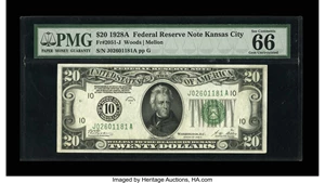 image for: Fr. 2051-J $20 1928A Federal Reserve Note. PMG Gem Uncirculated 66 EPQ....